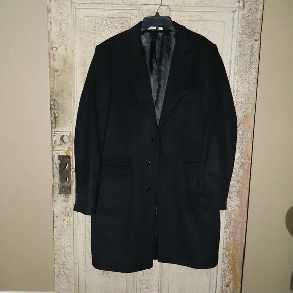 Michael Kors Mens Overcoat 40L Black Wool Cashmere - Picture 1 of 7